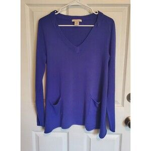 Covington Sweater Womens Large Bright Blue V Neck Trapeze With Pockets